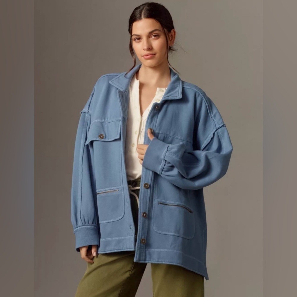 Anthropologie Pilcro Blue Microfleece Button Front Jacket